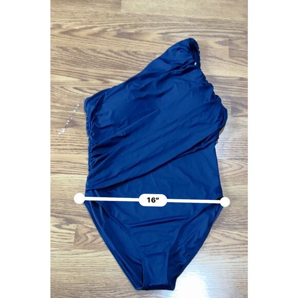 LA BLANCA  Island Goddess Shirred One Shoulder One Piece - Indigo size 16 - Picture 8 of 11